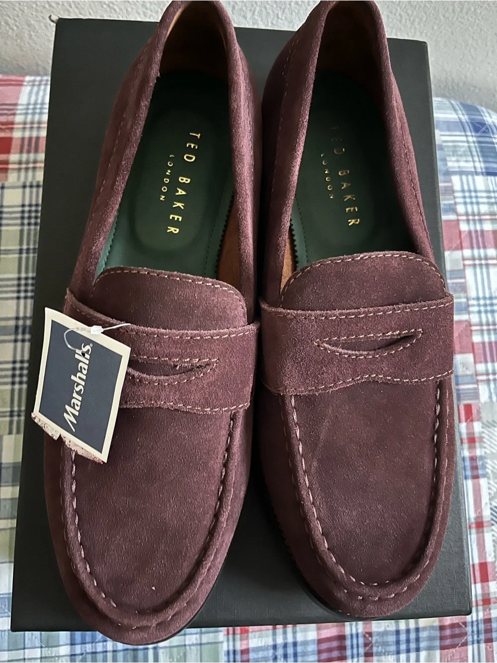 Ted Baker Men's Burgundy Suede Penny Loafers Size 10 NWT